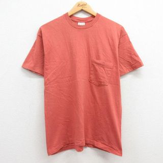 ギャップ(GAP)のM★古着 ギャップ GAP 半袖 ビンテージ Tシャツ メンズ 90年代 90s 無地 胸ポケット付き コットン クルーネック USA製 ピンク系 23jun03 中古(Tシャツ/カットソー(半袖/袖なし))