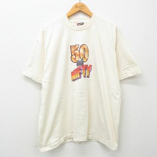 XL★古着 半袖 ビンテージ Tシャツ メンズ 90年代 90s 50 and NIFTY 大きいサイズ クルーネック 生成り 23jun03 中古(Tシャツ/カットソー(半袖/袖なし))