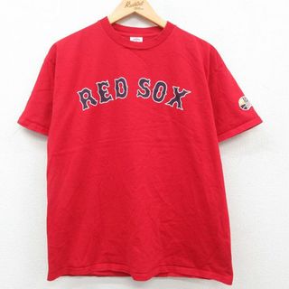 L★古着 半袖 ビンテージ Tシャツ メンズ 00年代 00s MLB ボストンレッドソックス ダスティンペドロイア ワールドシリーズ コットン クルーネック 赤 レッド メジャーリーグ ベースボール 野球 23jun03 中古(Tシャツ/カットソー(半袖/袖なし))