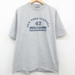 マジェスティック(Majestic)のXL★古着 マジェスティック 半袖 ビンテージ Tシャツ メンズ 00年代 00s MLB ニューヨークヤンキース マリアノリベラ クルーネック グレー 霜降り メジャーリーグ ベースボール 野球 23jun03 中古(Tシャツ/カットソー(半袖/袖なし))