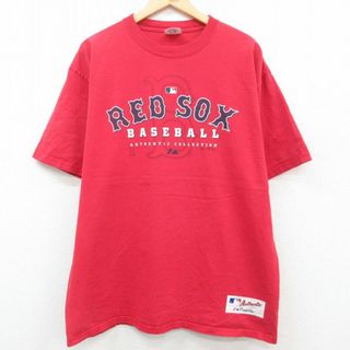 マジェスティック(Majestic)のXL★古着 マジェスティック 半袖 ビンテージ Tシャツ メンズ 00年代 00s MLB ボストンレッドソックス 大きいサイズ コットン クルーネック 赤 レッド メジャーリーグ ベースボール 野球 23jun03 中古(Tシャツ/カットソー(半袖/袖なし))