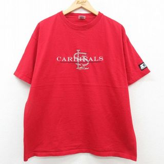 スターター(STARTER)のXL★古着 スターター STARTER 半袖 ビンテージ Tシャツ メンズ 90年代 90s MLB セントルイスカージナルス 刺繍 大きいサイズ コットン クルーネック USA製 赤 レッド メジャーリーグ ベースボール 野球 23jun03 中古(Tシャツ/カットソー(半袖/袖なし))