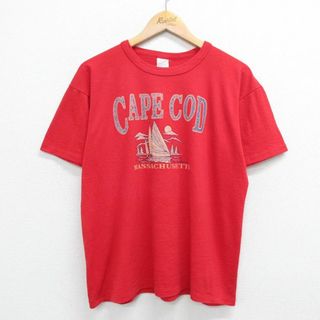 XL★古着 半袖 ビンテージ Tシャツ メンズ 80年代 80s ケープコッド 船 クルーネック USA製 赤 レッド 23jun03 中古(Tシャツ/カットソー(半袖/袖なし))