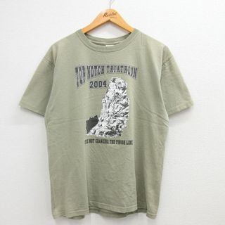 L★古着 半袖 ビンテージ Tシャツ メンズ 00年代 00s トライアスロン 企業広告 コットン クルーネック 緑系 グリーン 23jun06 中古(Tシャツ/カットソー(半袖/袖なし))