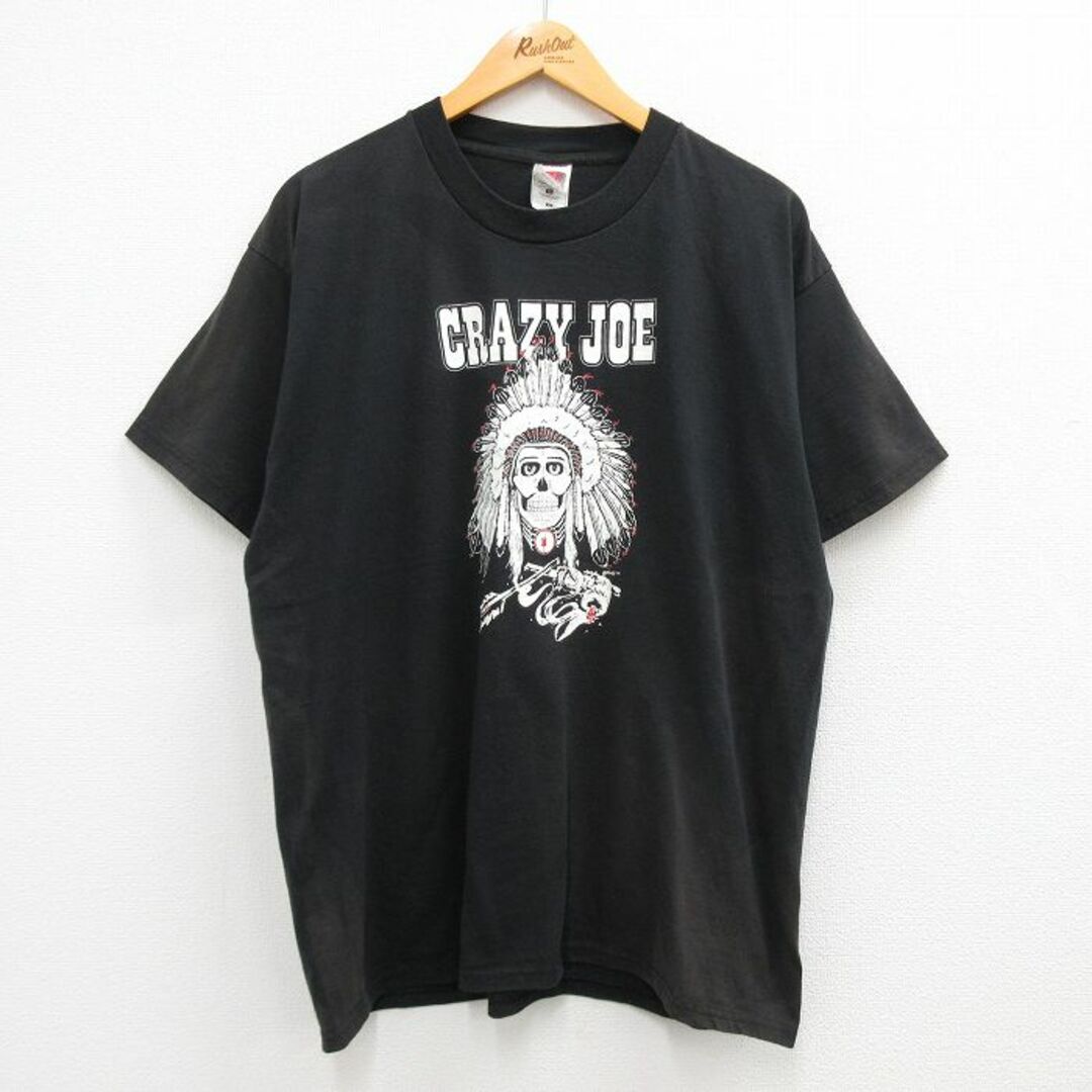 Crazy(クレイジー)のXL★古着 半袖 ビンテージ Tシャツ メンズ 00年代 00s CRAZY JOE スカル 大きいサイズ クルーネック 黒 ブラック 【spe】 23jun06 中古 メンズのトップス(Tシャツ/カットソー(半袖/袖なし))の商品写真