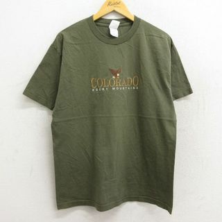 L★古着 半袖 ビンテージ Tシャツ メンズ 00年代 00s コロラド 鳥 刺繍 コットン クルーネック 濃緑 グリーン 23jun06 中古(Tシャツ/カットソー(半袖/袖なし))