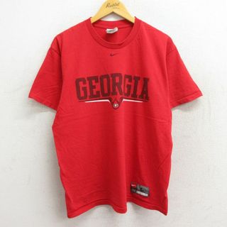 ナイキ(NIKE)のXL★古着 ナイキ NIKE 半袖 ビンテージ Tシャツ メンズ 00年代 00s ジョージア コットン クルーネック 赤 レッド 23jun06 中古(Tシャツ/カットソー(半袖/袖なし))