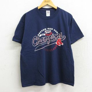 XL★古着 半袖 ビンテージ Tシャツ メンズ 00年代 00s MLB ボストンレッドソックス コットン クルーネック 紺 ネイビー メジャーリーグ ベースボール 野球 23jun07 中古(Tシャツ/カットソー(半袖/袖なし))