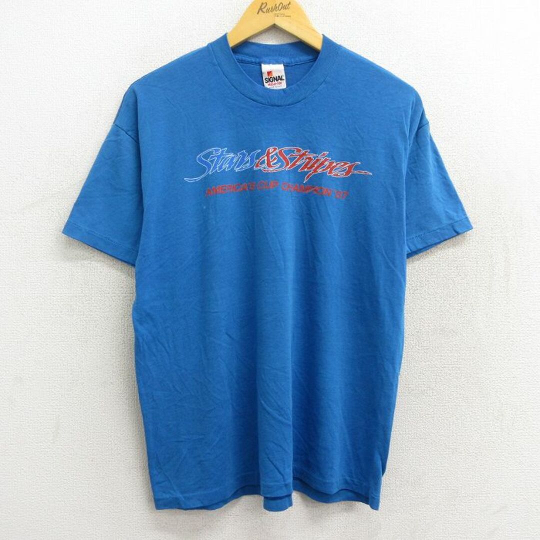 XL★古着 半袖 ビンテージ Tシャツ メンズ 80年代 80s stars&stripes クルーネック USA製 青 ブルー 23jun07 中古 メンズのトップス(Tシャツ/カットソー(半袖/袖なし))の商品写真