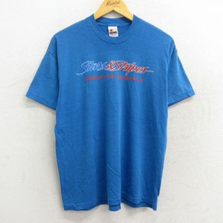 XL★古着 半袖 ビンテージ Tシャツ メンズ 80年代 80s stars&stripes クルーネック USA製 青 ブルー 23jun07 中古(Tシャツ/カットソー(半袖/袖なし))