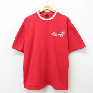 XL★古着 半袖 ビンテージ Tシャツ メンズ 90年代 90s オハイオ コットン クルーネック USA製 赤他 レッド 23jun08 中古(Tシャツ/カットソー(半袖/袖なし))