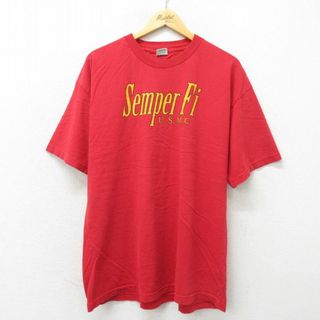 XL★古着 半袖 ビンテージ Tシャツ メンズ 90年代 90s ミリタリー USMC コットン クルーネック 赤 レッド 23jun08 中古(Tシャツ/カットソー(半袖/袖なし))