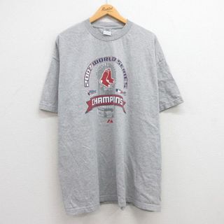 XL★古着 半袖 ビンテージ Tシャツ メンズ 00年代 00s MLB ボストンレッドソックス ワールドシリーズ 大きいサイズ コットン クルーネック グレー 霜降り メジャーリーグ ベースボール 野球 23jun09 中古(Tシャツ/カットソー(半袖/袖なし))