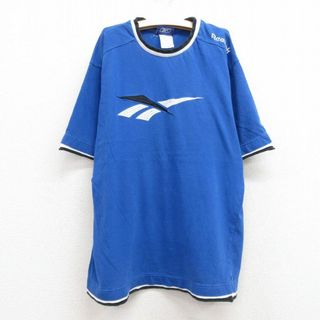 リーボック(Reebok)の古着 リーボック REEBOK 半袖 Tシャツ キッズ ボーイズ 子供服 00年代 00s ビッグロゴ 刺繍 コットン クルーネック 青 ブルー 23jun17(シャツ/カットソー)