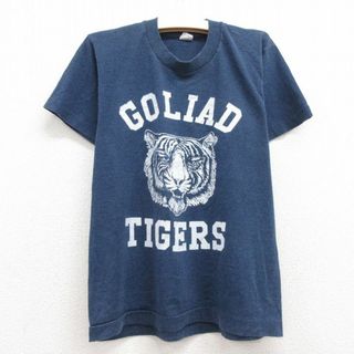 古着 半袖 Tシャツ キッズ ボーイズ 子供服 80年代 80s GOLIAD タイガー クルーネック 紺 ネイビー 霜降り 23jun17(シャツ/カットソー)