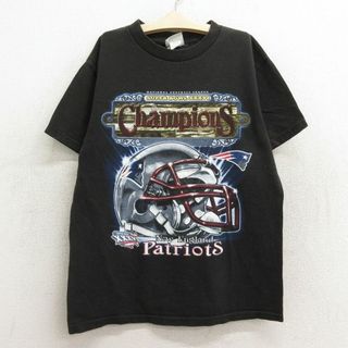 古着 リー Lee 半袖 ビンテージ Tシャツ キッズ ボーイズ 子供服 00年代 00s NFL ニューイングランドペイトリオッツ コットン クルーネック 黒 ブラック アメフト スーパーボウル 23jun19