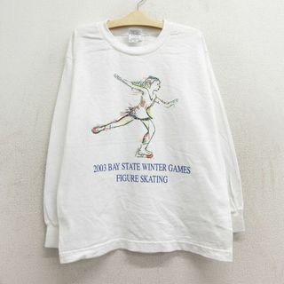 古着 長袖 ビンテージ Tシャツ キッズ ボーイズ 子供服 00年代 00s フィギュアスケート コットン クルーネック 白 ホワイト 23jun19(シャツ/カットソー)