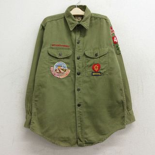 古着 長袖 ビンテージ ボーイスカウト シャツ キッズ ボーイズ 子供服 70年代 70s ワッペン 濃緑 グリーン 【spe】 23jun19(シャツ/カットソー)