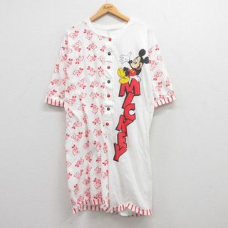 ディズニー(Disney)の古着 半袖 ツナギ レディース 90年代 90s ディズニー DISNEY ミッキー MICKEY MOUSE 大きいサイズ 白他 ホワイト 【spe】 23jun16 中古 オールインワン(オールインワン)