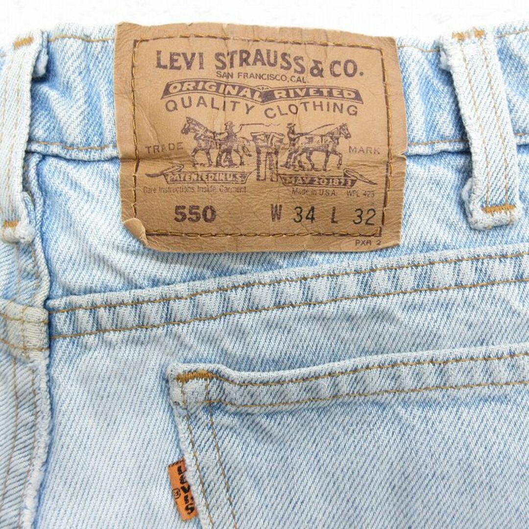 Levi's(リーバイス)のW31★古着 リーバイス Levis 550 ショート パンツ ショーツ メンズ 90年代 90s USA製 薄紺 ネイビー デニム 23jun12 中古 ボトムス 短パン ショーパン ハーフ メンズのパンツ(ワークパンツ/カーゴパンツ)の商品写真