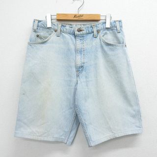 リーバイス(Levi's)のW31★古着 リーバイス Levis 550 ショート パンツ ショーツ メンズ 90年代 90s USA製 薄紺 ネイビー デニム 23jun12 中古 ボトムス 短パン ショーパン ハーフ(ワークパンツ/カーゴパンツ)