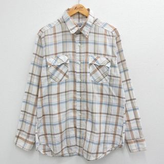 リーバイス(Levi's)のL★古着 リーバイス Levis 長袖 ブランド シャツ メンズ 80年代 80s 薄ベージュ他 カーキ チェック 23jun19 中古 トップス(シャツ)