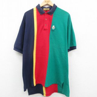 XL★古着 半袖 ポロ シャツ メンズ 90年代 90s バミューダ マルチカラー 大きいサイズ 鹿の子 コットン USA製 紺他 ネイビー ストライプ 23jun19 中古 トップス(ポロシャツ)