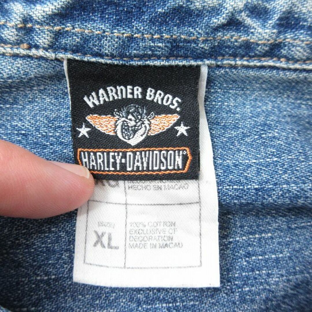 Harley Davidson(ハーレーダビッドソン)の【30%OFF】XL★古着 ハーレーダビッドソン Harley Davidson 長袖 シャツ メンズ 00年代 00s ビッグロゴ ルーニーテューンズ LOONEY TUNES タズ ワイリーコヨーテ ヨセミテサム 刺繍 ロング丈 コットン 紺 ネイビー デニム 【spe】 23jun16 中古 トップス メンズのトップス(シャツ)の商品写真