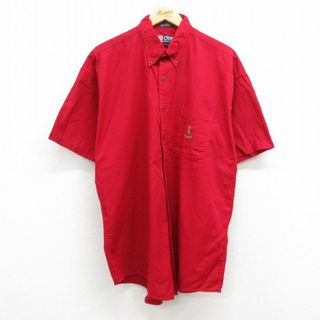 ラルフローレン(Ralph Lauren)のXL★古着 ラルフローレン Ralph Lauren チャップス 半袖 ブランド シャツ メンズ 90年代 90s ワンポイントロゴ 大きいサイズ コットン ボタンダウン 赤 レッド 23jun13 中古 トップス(シャツ)