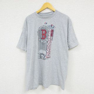 マジェスティック(Majestic)のL★古着 マジェスティック 半袖 Tシャツ メンズ MLB ボストンレッドソックス ワールドシリーズ クルーネック グレー 霜降り メジャーリーグ ベースボール 野球 23jun12 中古(Tシャツ/カットソー(半袖/袖なし))