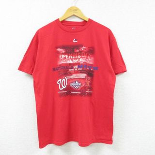 マジェスティック(Majestic)のL★古着 マジェスティック 半袖 Tシャツ メンズ MLB ワシントンナショナルズ ニューヨークメッツ クルーネック 赤 レッド メジャーリーグ ベースボール 野球 23jun13 中古(Tシャツ/カットソー(半袖/袖なし))