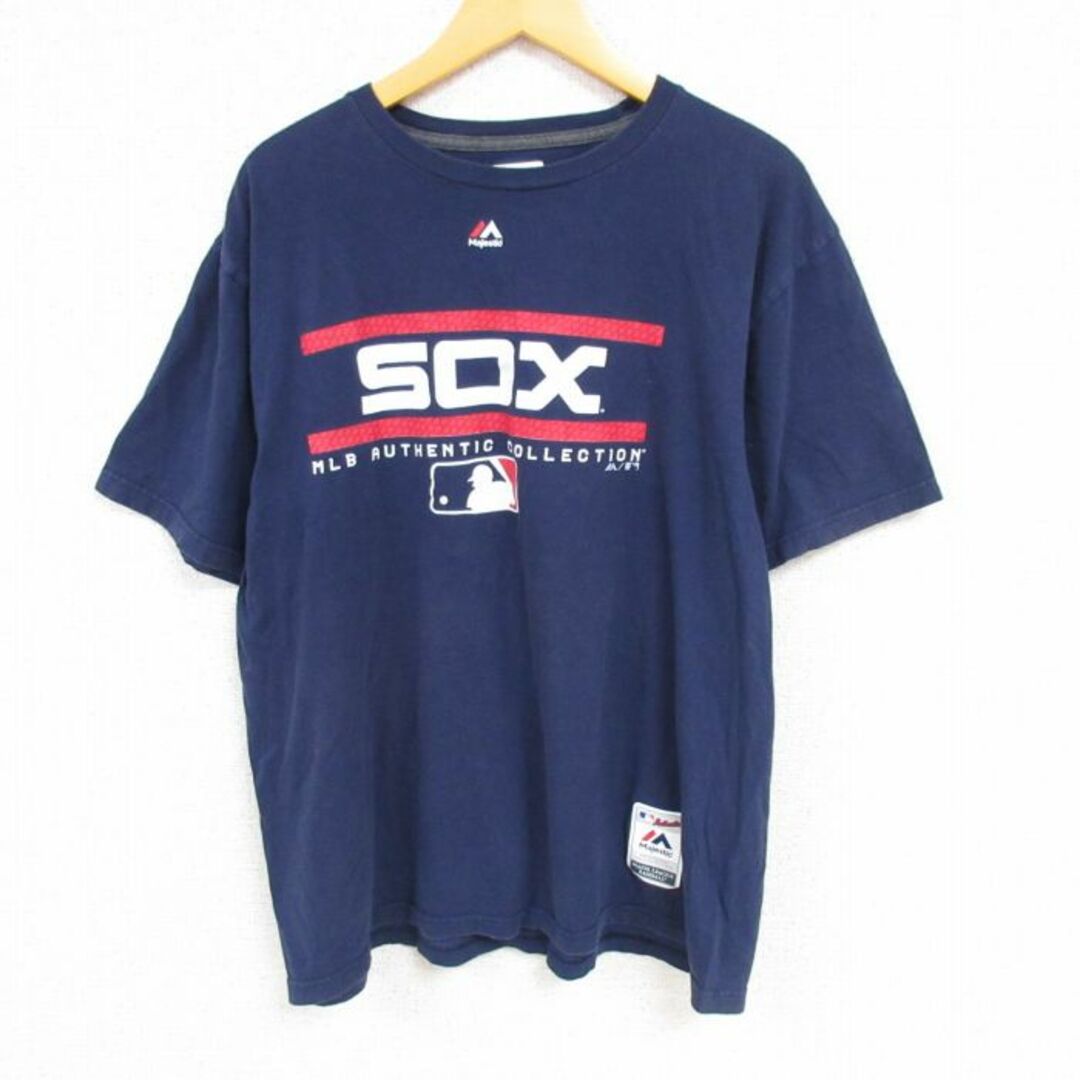 Majestic(マジェスティック)のXL★古着 マジェスティック 半袖 Tシャツ メンズ MLB シカゴホワイトソックス コットン クルーネック 紺 ネイビー メジャーリーグ ベースボール 野球 23jun13 中古 メンズのトップス(Tシャツ/カットソー(半袖/袖なし))の商品写真