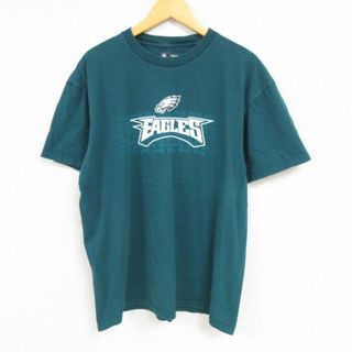 フィラ(FILA)のL★古着 半袖 Tシャツ メンズ NFL フィラデルフィアイーグルス コットン クルーネック 濃緑 グリーン アメフト スーパーボウル 23jun13 中古(Tシャツ/カットソー(半袖/袖なし))