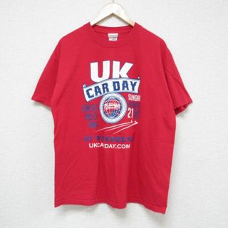 XL★古着 半袖 Tシャツ メンズ CAR DAY ツーリングクラブ コットン クルーネック 赤 レッド 23jun14 中古(Tシャツ/カットソー(半袖/袖なし))