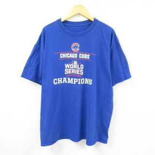 XL★古着 半袖 Tシャツ メンズ MLB シカゴカブス ワールドシリーズ コットン クルーネック 青 ブルー メジャーリーグ ベースボール 野球 23jun14 中古(Tシャツ/カットソー(半袖/袖なし))