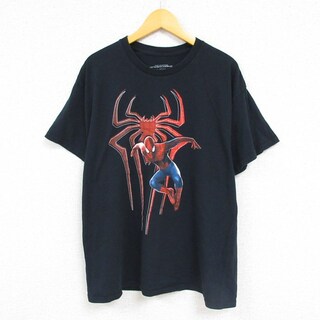 マーベル(MARVEL)のL★古着 半袖 Tシャツ メンズ マーベル アメイジングスパイダーマン2 コットン クルーネック 黒 ブラック 23jun15 中古(Tシャツ/カットソー(半袖/袖なし))