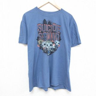 ショット(schott)のXL★古着 半袖 Tシャツ メンズ DCコミックス 映画 スーサイドスクワッド エッドショット カタナ POP 大きいサイズ コットン クルーネック 薄紺 ネイビー 23jun15 中古(Tシャツ/カットソー(半袖/袖なし))