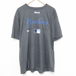 マジェスティック(Majestic)のXL★古着 マジェスティック 半袖 Tシャツ メンズ MLB ニューヨークヤンキース 大きいサイズ クルーネック グレー 霜降り メジャーリーグ ベースボール 野球 23jun16 中古(Tシャツ/カットソー(半袖/袖なし))