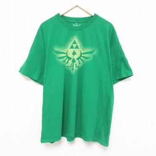 XL★古着 半袖 Tシャツ メンズ ゲーム ニンテンドー ゼルダの伝説 大きいサイズ コットン クルーネック 緑 グリーン 23jun17 中古(Tシャツ/カットソー(半袖/袖なし))