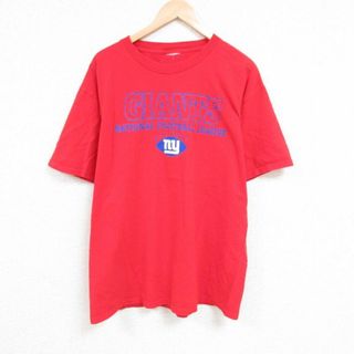 XL★古着 半袖 Tシャツ メンズ NFL ニューヨークジャイアンツ 大きいサイズ クルーネック 赤 レッド アメフト スーパーボウル 23jun19 中古(Tシャツ/カットソー(半袖/袖なし))