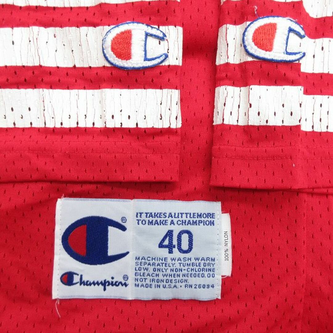 Champion(チャンピオン)のM★古着 チャンピオン champion 半袖 ビンテージ フットボール Tシャツ メンズ 90年代 90s サンダース 21 メッシュ地 ロング丈 Vネック USA製 赤 レッド ユニフォーム ゲームシャツ 23jun13 中古 メンズのトップス(Tシャツ/カットソー(半袖/袖なし))の商品写真