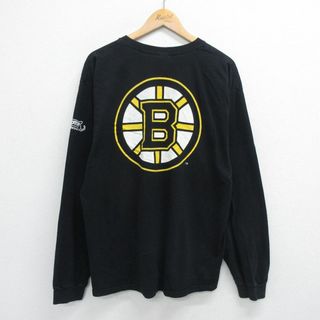 XL★古着 長袖 ビンテージ Tシャツ メンズ 00年代 00s NHL ボストンブルーインズ 大きいサイズ コットン クルーネック 黒 ブラック アイスホッケー 23jun13 中古(Tシャツ/カットソー(半袖/袖なし))