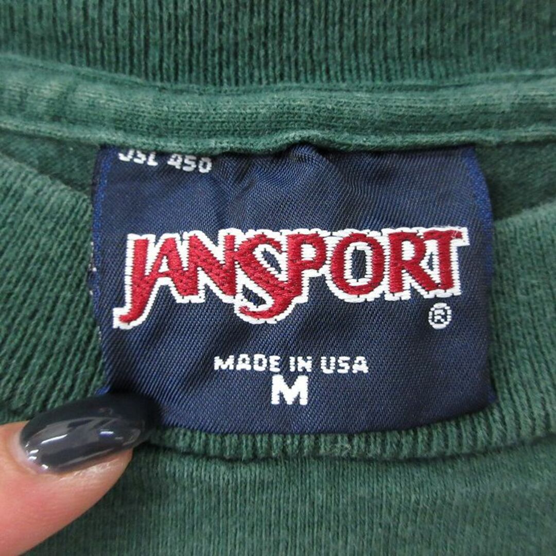 JANSPORT(ジャンスポーツ)のL★古着 ジャンスポーツ 長袖 ビンテージ Tシャツ メンズ 90年代 90s ノートルダム アイリッシュ コットン クルーネック USA製 緑 グリーン 23jun15 中古 メンズのトップス(Tシャツ/カットソー(半袖/袖なし))の商品写真