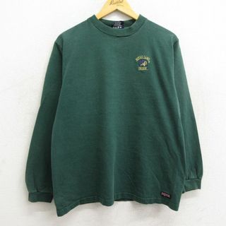 ジャンスポーツ(JANSPORT)のL★古着 ジャンスポーツ 長袖 ビンテージ Tシャツ メンズ 90年代 90s ノートルダム アイリッシュ コットン クルーネック USA製 緑 グリーン 23jun15 中古(Tシャツ/カットソー(半袖/袖なし))