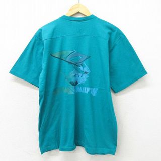 オーシャンパシフィック(OCEAN PACIFIC)のXL★古着 オーシャンパシフィック OP 半袖 ビンテージ フットボール Tシャツ メンズ 90年代 90s ウィンドサーフィン クルーネック 青緑 23jun16 中古(Tシャツ/カットソー(半袖/袖なし))