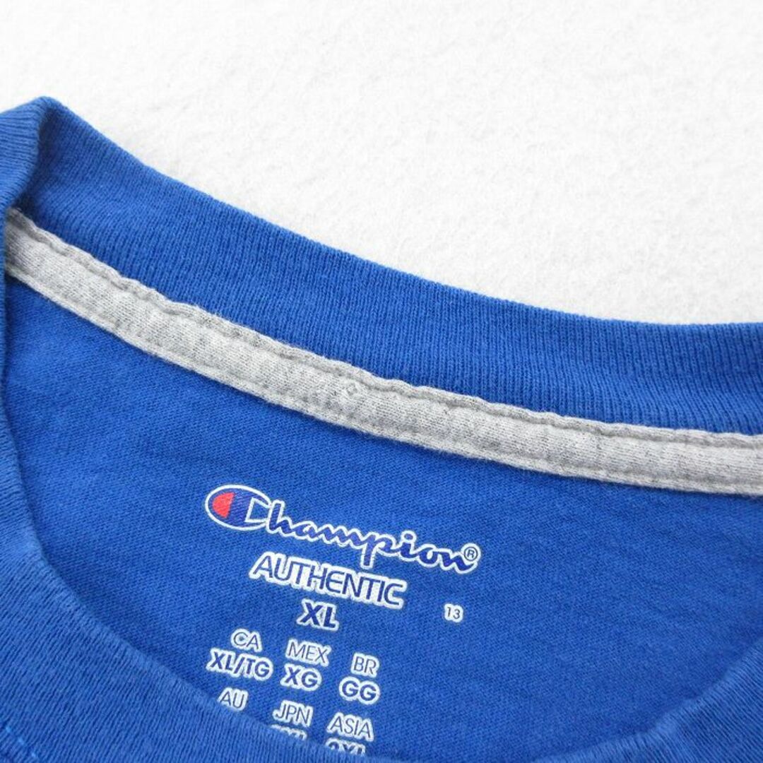 Champion(チャンピオン)のXL★古着 チャンピオン 半袖 ブランド Tシャツ メンズ ワンポイントロゴ コットン クルーネック 青 ブルー 23jun12 中古 メンズのトップス(Tシャツ/カットソー(半袖/袖なし))の商品写真