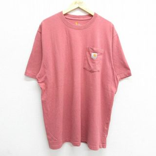 カーハートダブリューアイピー(Charhartt WIP)のXL★古着 カーハート Carhartt 半袖 ブランド Tシャツ メンズ ワンポイントロゴ 胸ポケット付き 大きいサイズ クルーネック エンジ系 霜降り 23jun12 中古(Tシャツ/カットソー(半袖/袖なし))