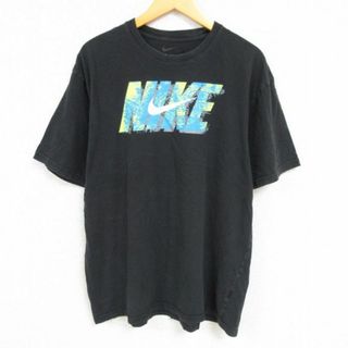 ナイキ(NIKE)のL★古着 ナイキ NIKE 半袖 ブランド Tシャツ メンズ ビッグロゴ クルーネック 黒 ブラック 23jun12 中古(Tシャツ/カットソー(半袖/袖なし))