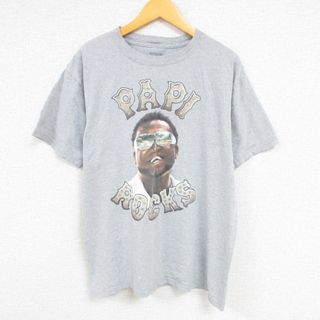 リーボック(Reebok)のL★古着 リーボック REEBOK 半袖 ブランド Tシャツ メンズ PAPI ROCKS クルーネック グレー 霜降り 23jun12 中古(Tシャツ/カットソー(半袖/袖なし))