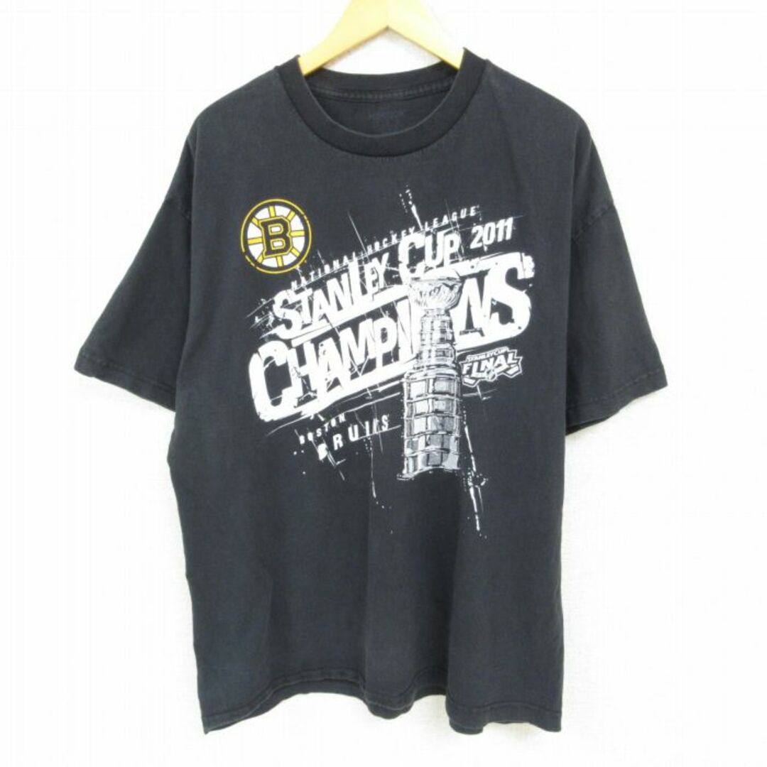 Champion(チャンピオン)のXL★古着 リーボック REEBOK 半袖 ブランド Tシャツ メンズ NHL ボストンブルーインズ スタンレーカップ チャンピオンズ クルーネック 黒 ブラック アイスホッケー 23jun12 中古 メンズのトップス(Tシャツ/カットソー(半袖/袖なし))の商品写真